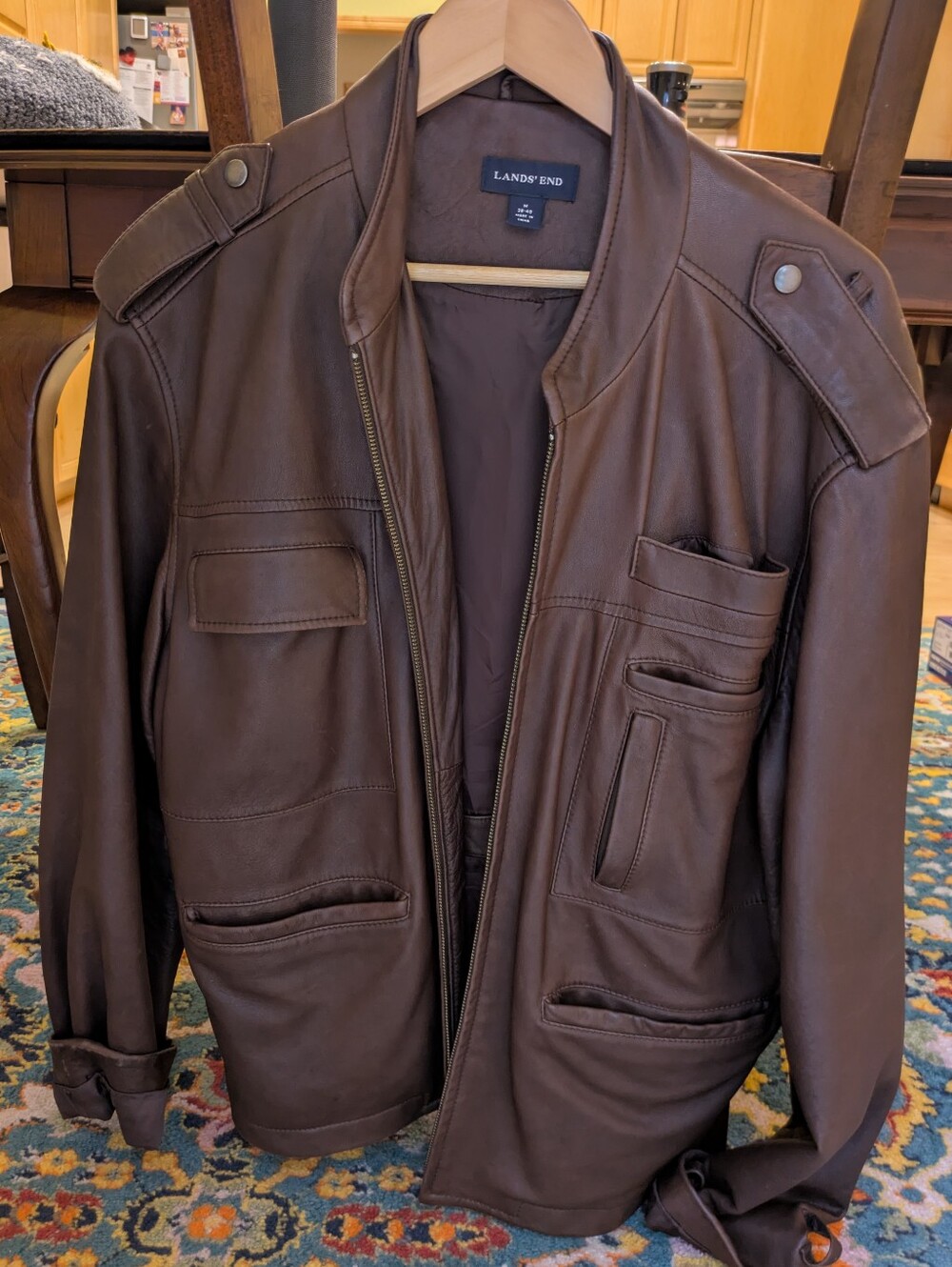 Lands End Leather Bomber Jacket